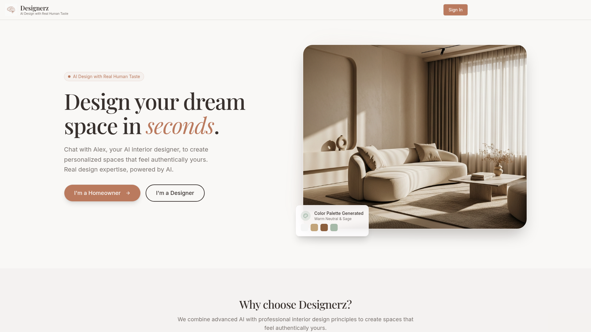 Designerz.io application interface