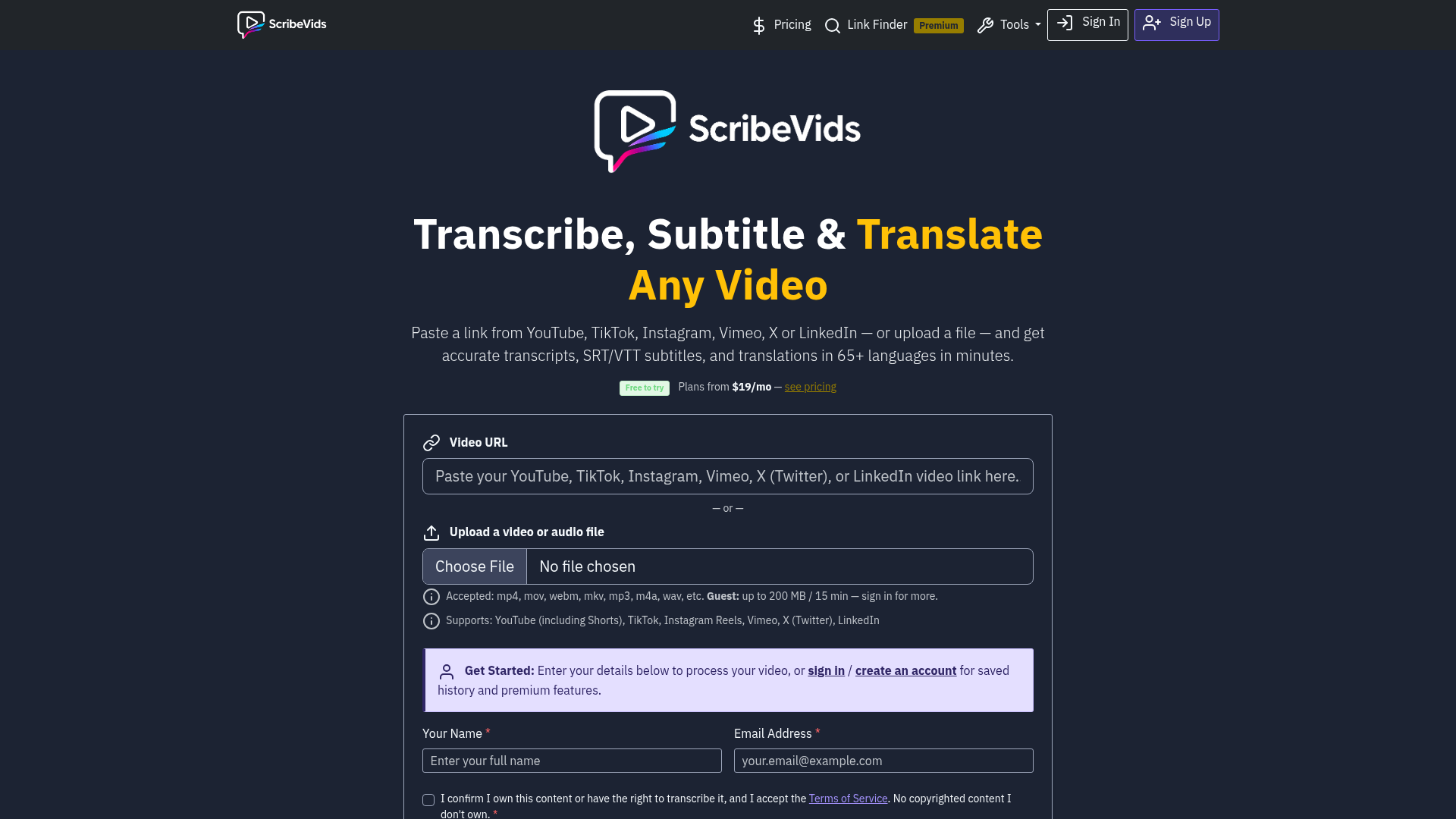 ScribeVids application interface